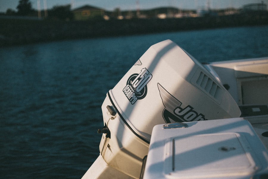 New boat outboard engine on display